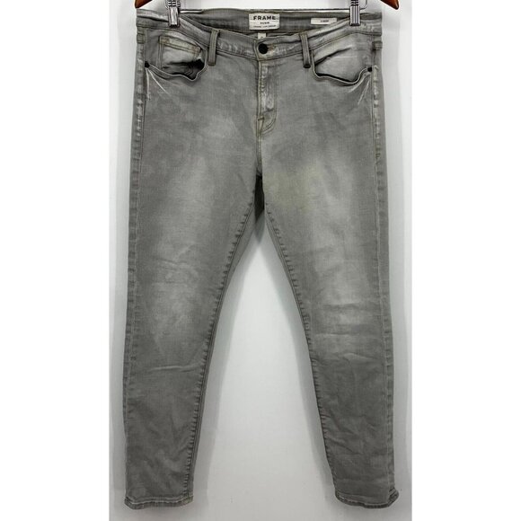 Frame Women Denim Jeans Size 31 Gray Le Garcon Skinny  Stretch Low Rise Button - Picture 1 of 9